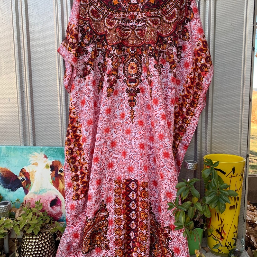 Vintage Red and Pink Maxi Dress - Picture 3 of 5